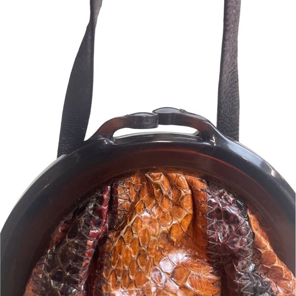 Vintage 40s Women's Brown Snake Skin Crossbody Shoulder Bakelite Closure Bag - Picture 8 of 13